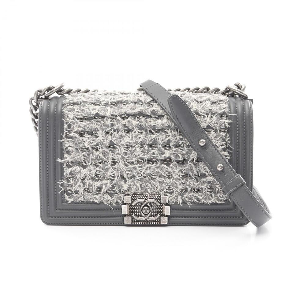 Chanel Boy Shoulder Bag Leather Gray